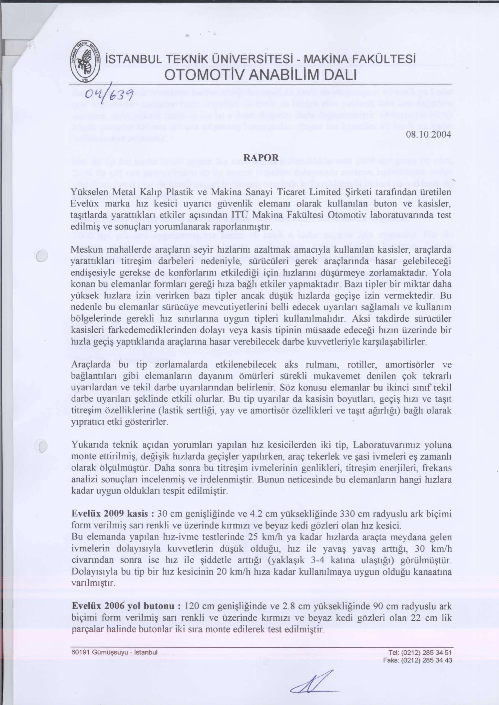 İTÜ Laboratory Test Certificate